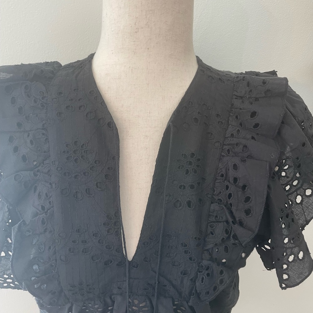 Nicole Miller Artelier Embroidered Eyelet Flutter Sleeve Top - Picture 2 of 16